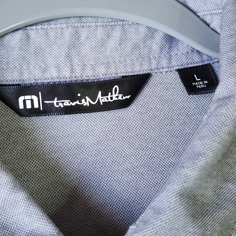 TravisMathew Polo Shirt Mens Large Grey Pima Cotton Barclay Logo Excellent